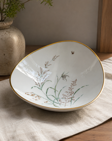 Bavarian porcelain bowl with botanical painting and gold rim