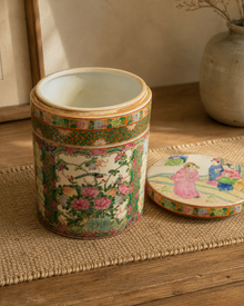 Chinese famille rose style porcelain jar with lid removed