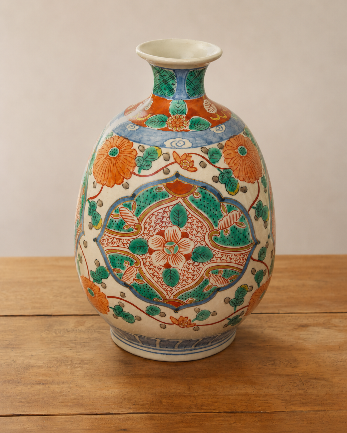 Chinese multicolor porcelain vase shown in full front view