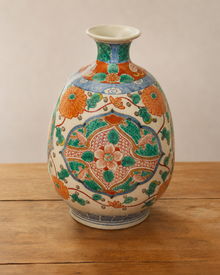 Chinese multicolor porcelain vase shown in full front view