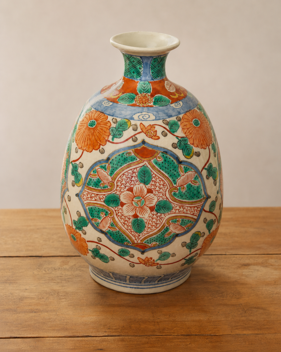 Chinese multicolor porcelain vase shown in full front view