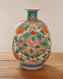 Chinese multicolor porcelain vase with green and red medallion panel
