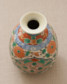 Top view of Chinese multicolor porcelain vase opening and shoulder decoration